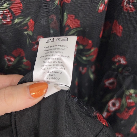 Draper James RSVP Dress Womens Large Black Red Floral Rose Swiss Dot Romantic - Picture 6 of 13